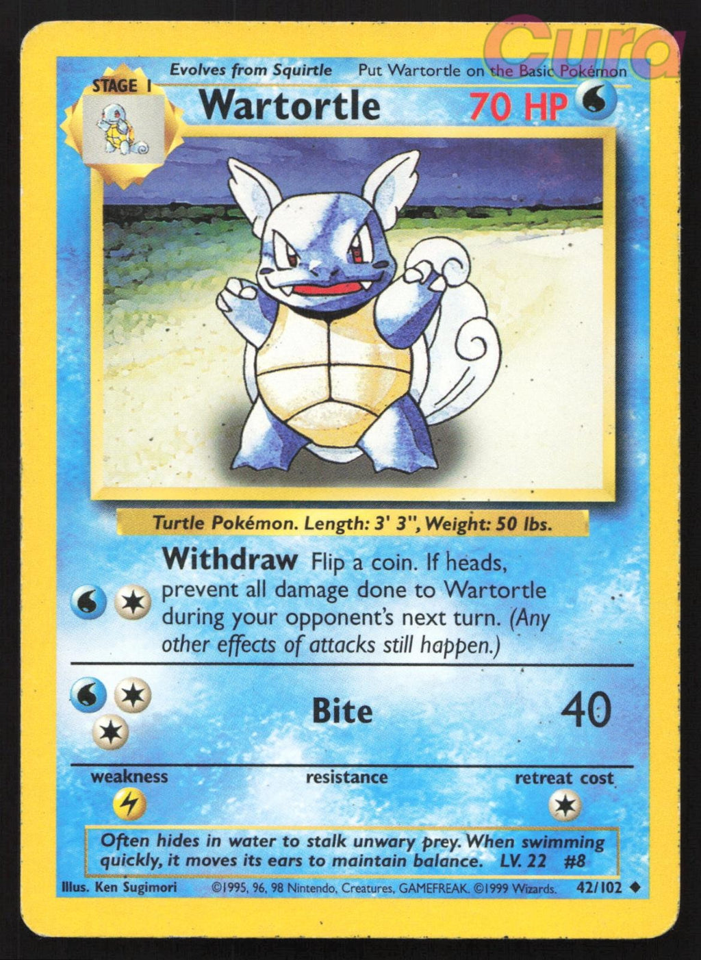 42/102 Wartortle - Uncommon - Base Set Unlimited LP