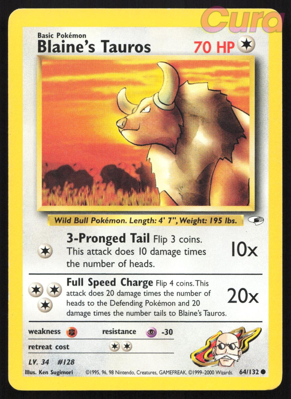 64/132 Blaine's Tauros Unlimited - Common - Gym Heroes LP
