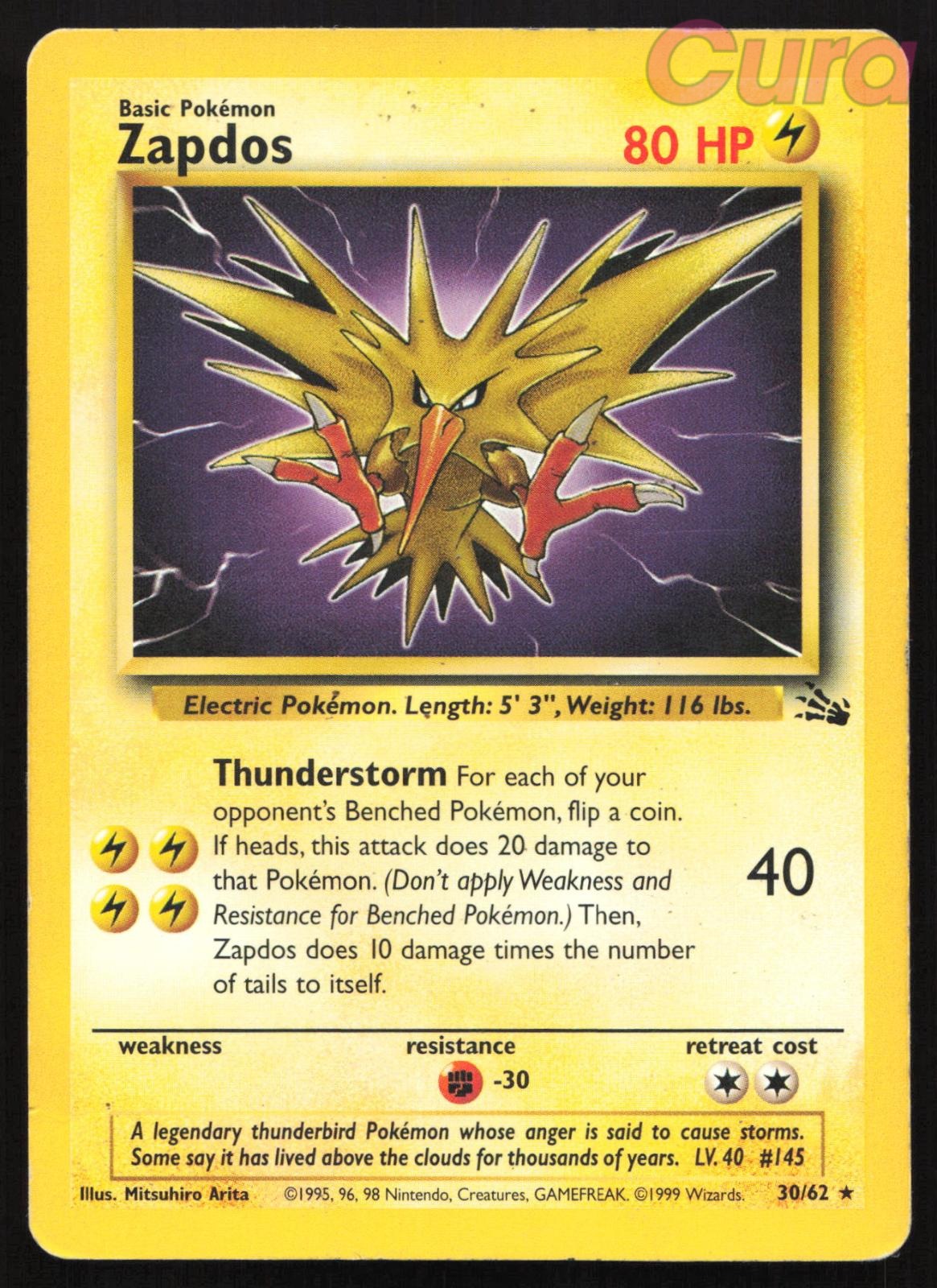 30/62 Zapdos Unlimited - Rare - Fossil HP