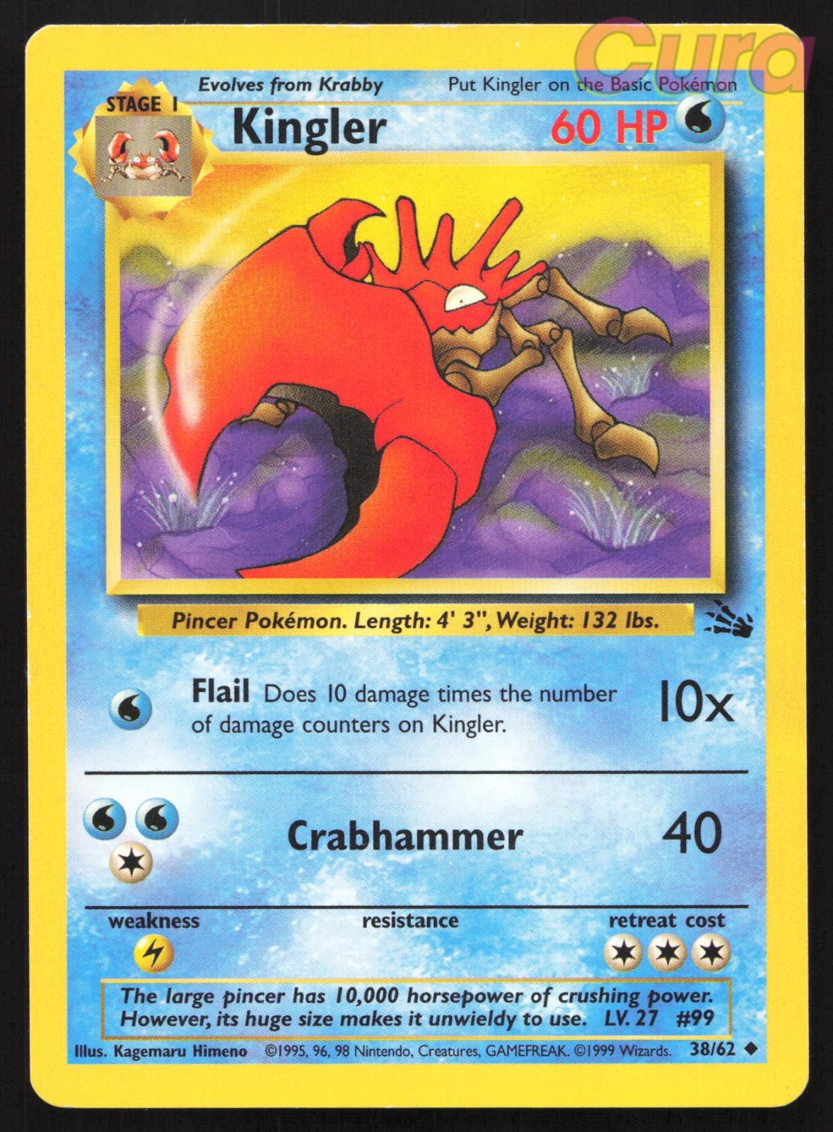 38/62 Kingler Unlimited - Uncommon - Fossil MP