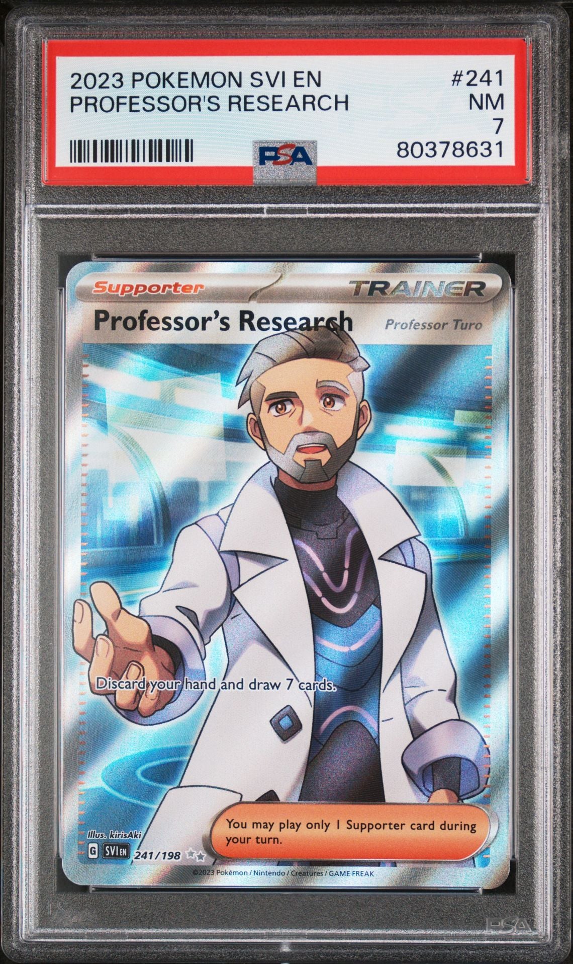 Svi En-scarlet & Violet 241 Professor's Research Ultra Rare 2023 Pokemon Card PSA NEAR MINT 7
