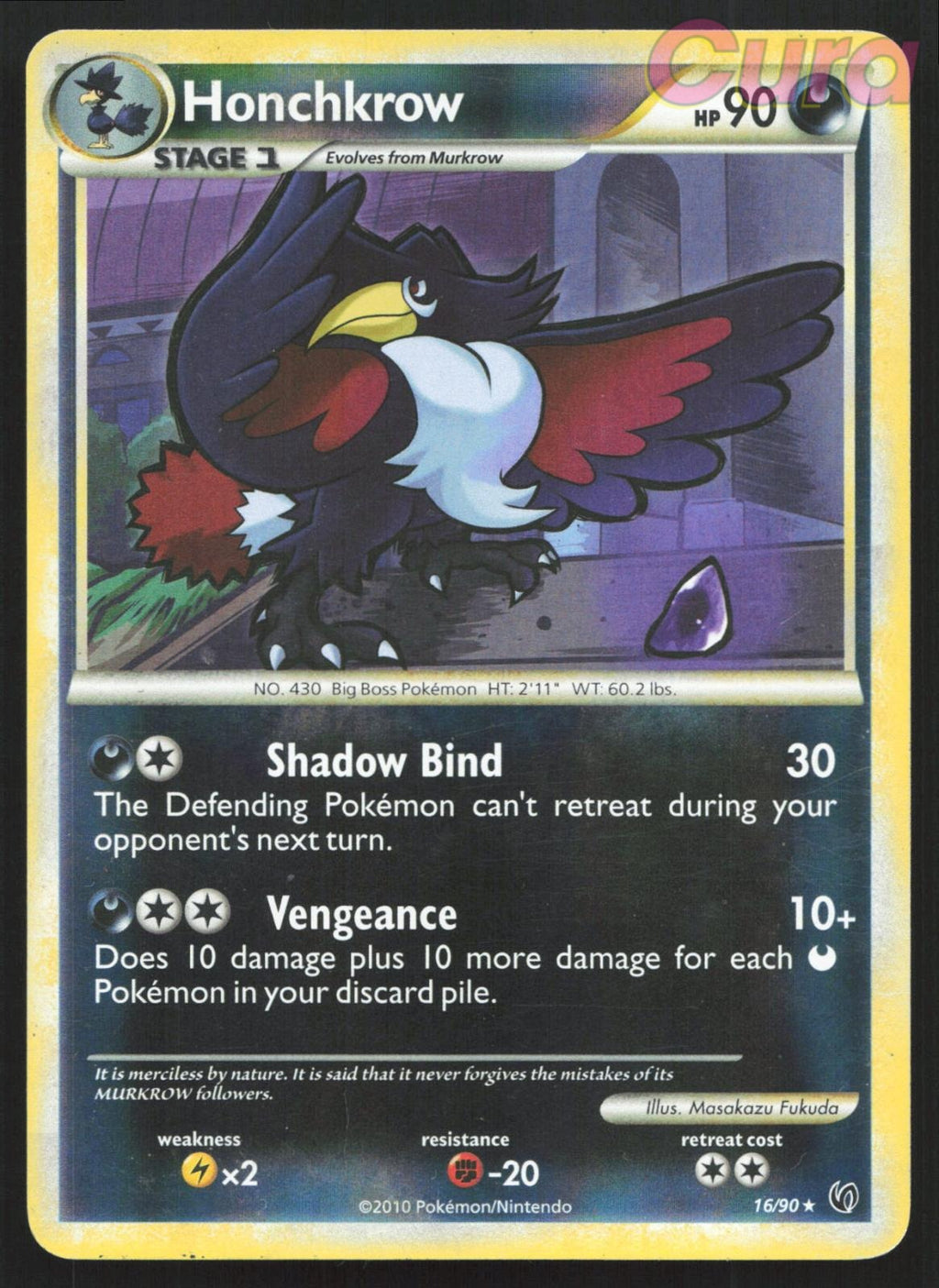 16/90 Honchkrow Reverse Holo - Rare - HGSS Undaunted LP