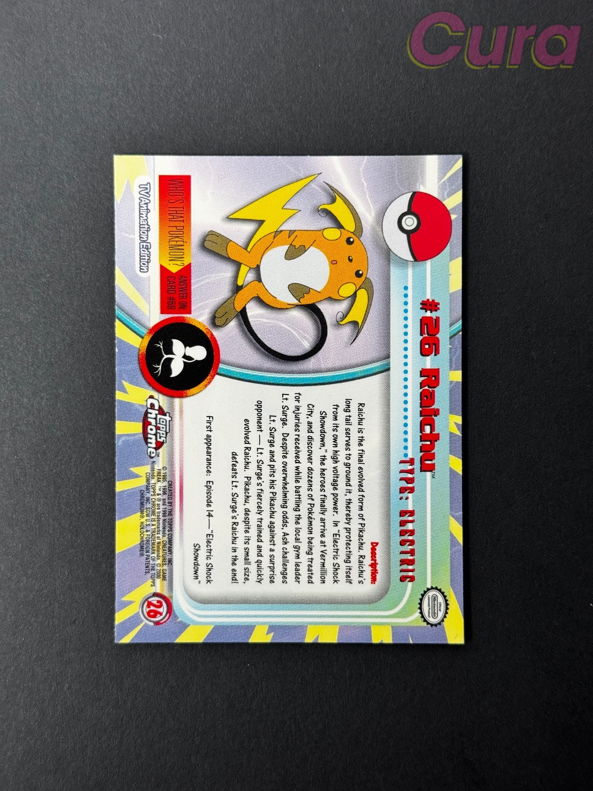 #26 Raichu Holo - - Topps Chrome Trading Cards Series 1 NM