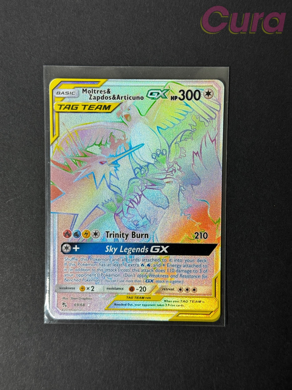 69 Moltres & Zapdos & Articuno GX Holo - Rainbow Rare - Hidden Fates NM