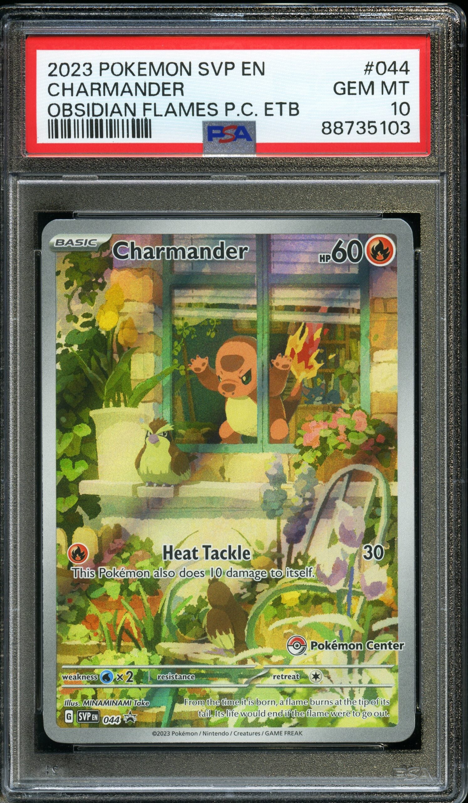 #044 Pokemon Center Charmander 2023 Pokemon SVP EN Obsidian Flames PC ETB PSA 10