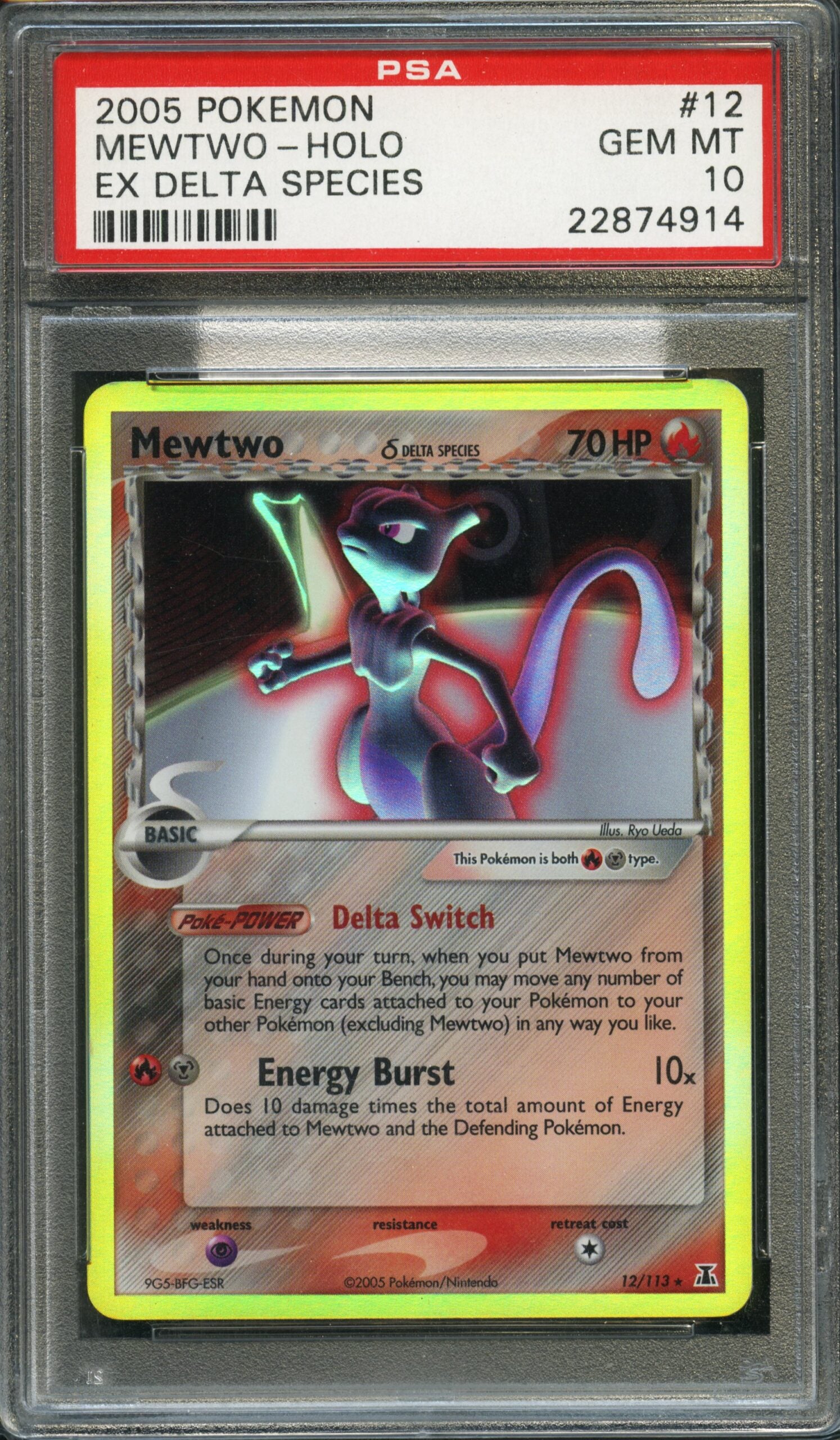 #12 Mewtwo Holo 2005 Pokemon EX Delta Species PSA 10