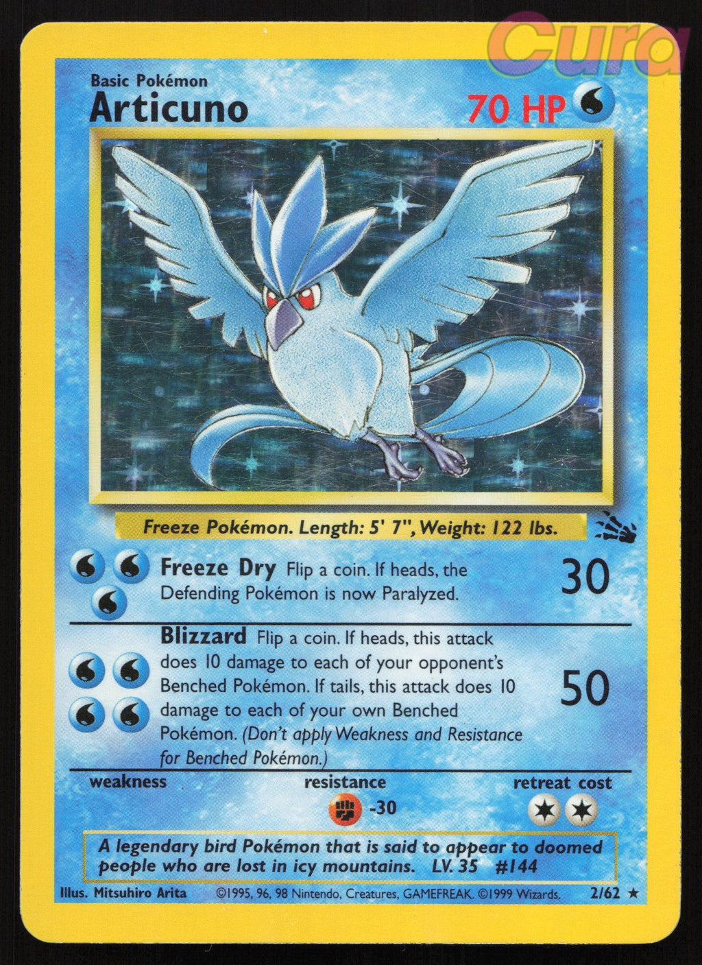 2 Articuno Holo - Rare - Fossil MP Small Corner Bend