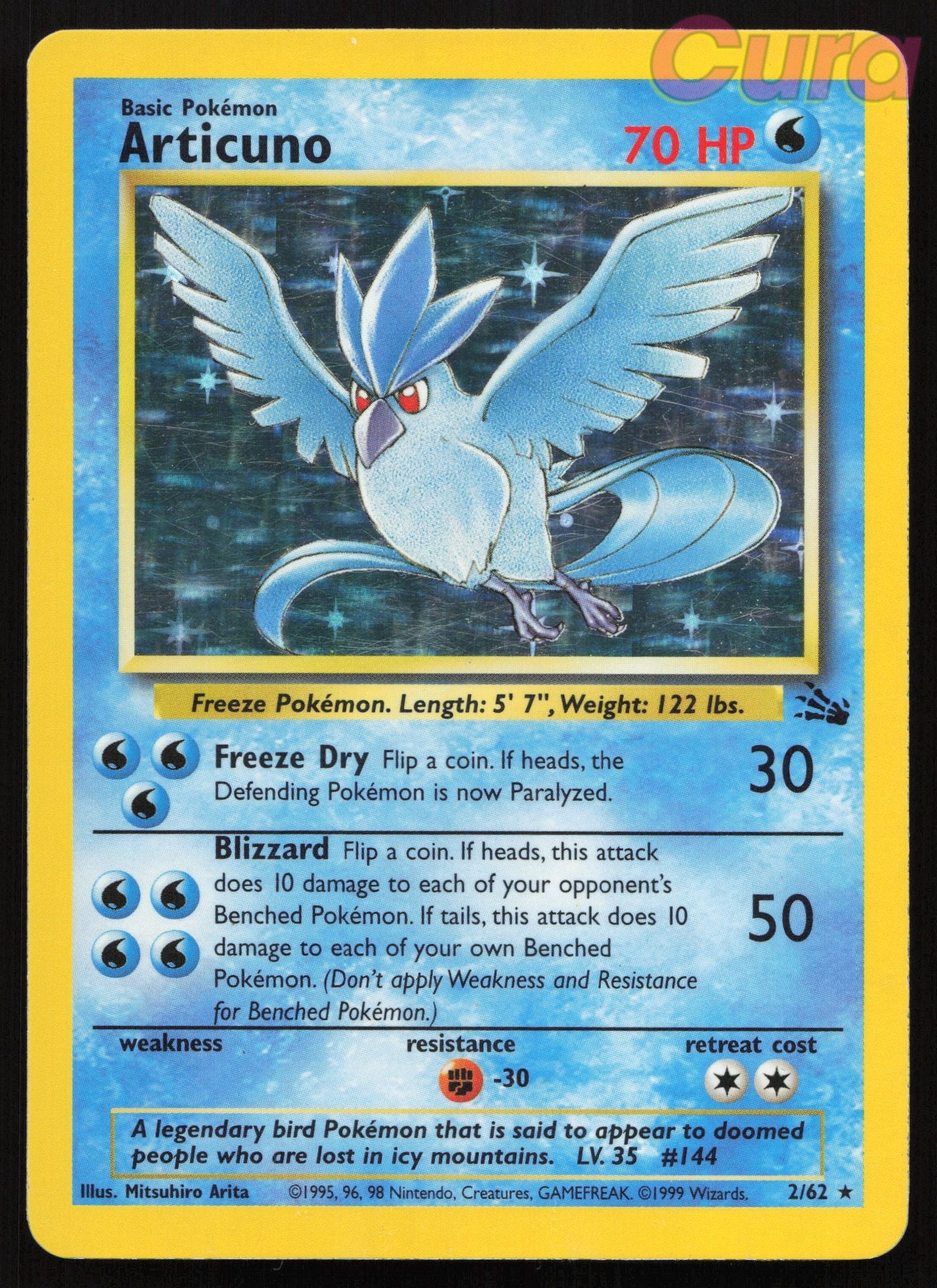 2 Articuno Holo - Rare - Fossil MP Small Corner Bend
